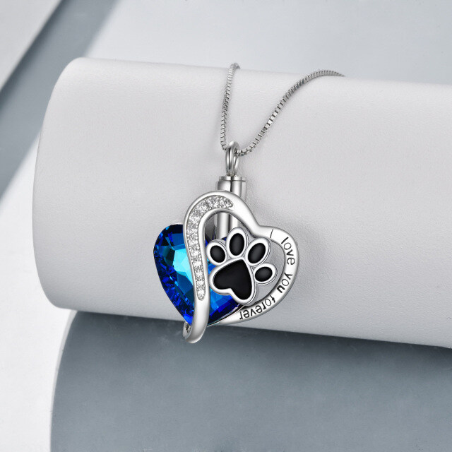 Sterling Silver Two-tone Crystal Paw & Heart Urn Necklace for Ashes-3