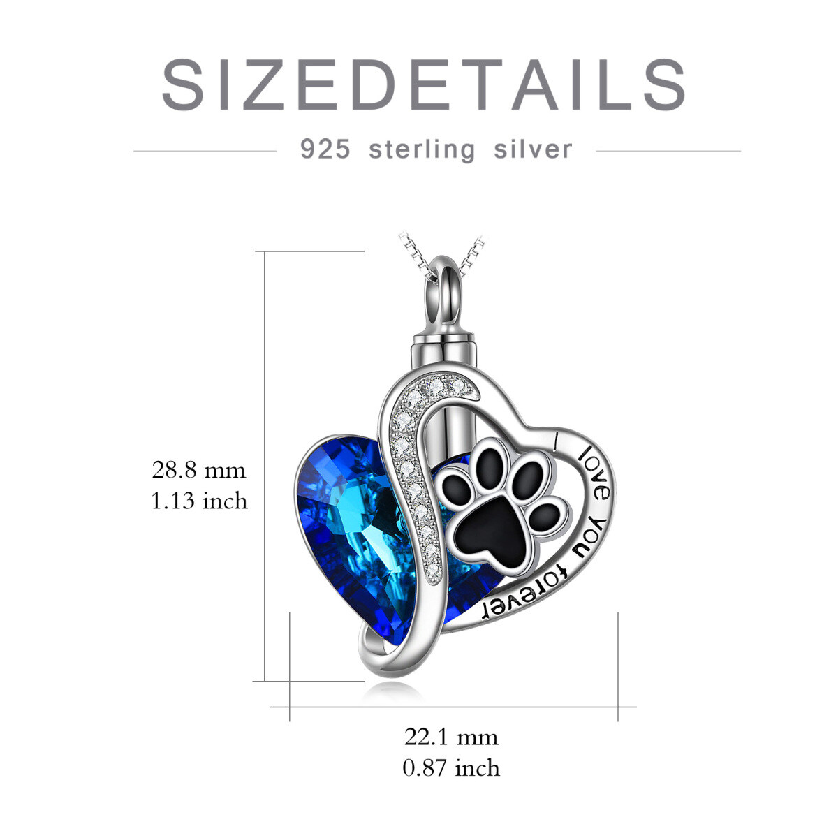 Sterling Silver Two-tone Crystal Paw & Heart Urn Necklace for Ashes-5