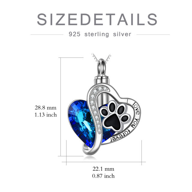 Sterling Silver Two-tone Crystal Paw & Heart Urn Necklace for Ashes-5