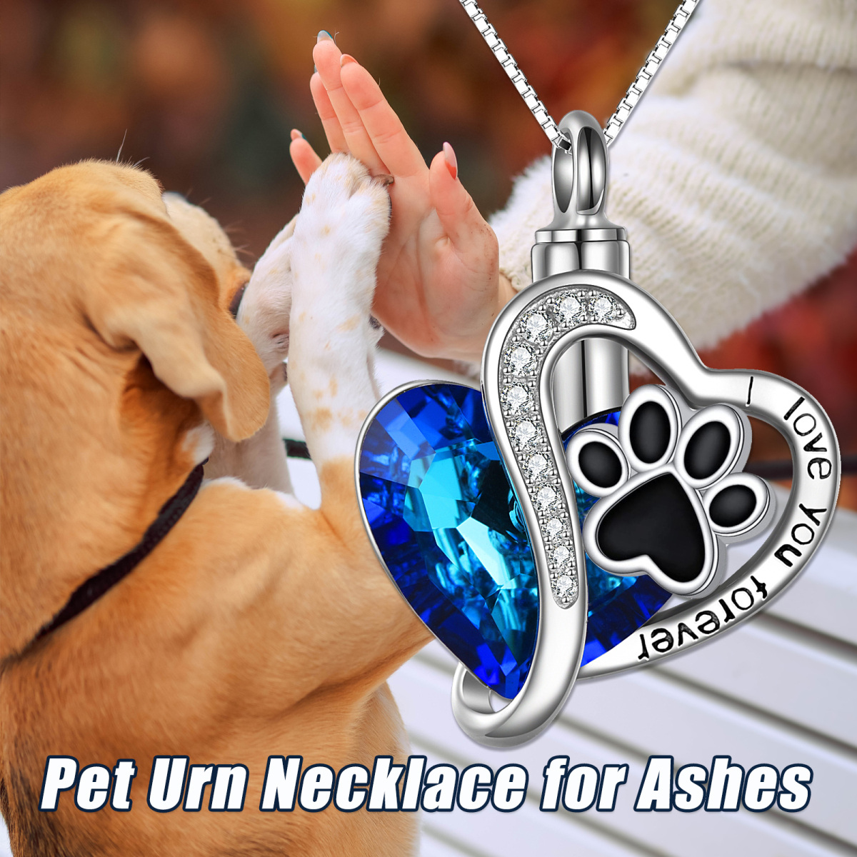 Sterling Silver Two-tone Crystal Paw & Heart Urn Necklace for Ashes-6