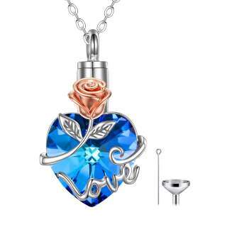 Sterling Silver Two-tone Crystal Rose & Heart Urn Necklace for Ashes-13