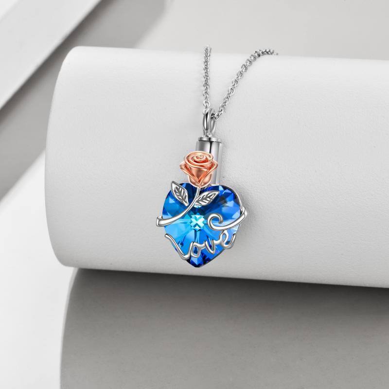 Colar de prata esterlina com dois tons de cristal Rose & Heart Urn-4