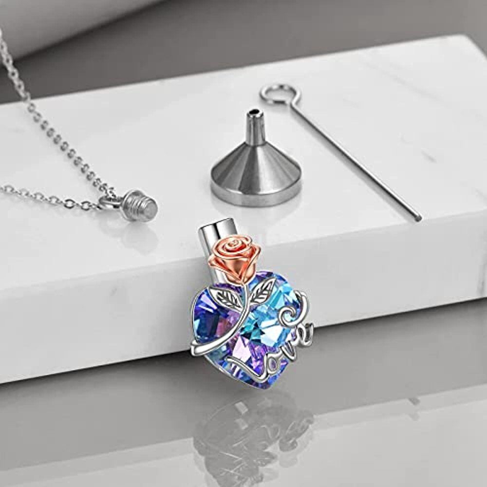Colar de prata esterlina com dois tons de cristal Rose & Heart Urn-5