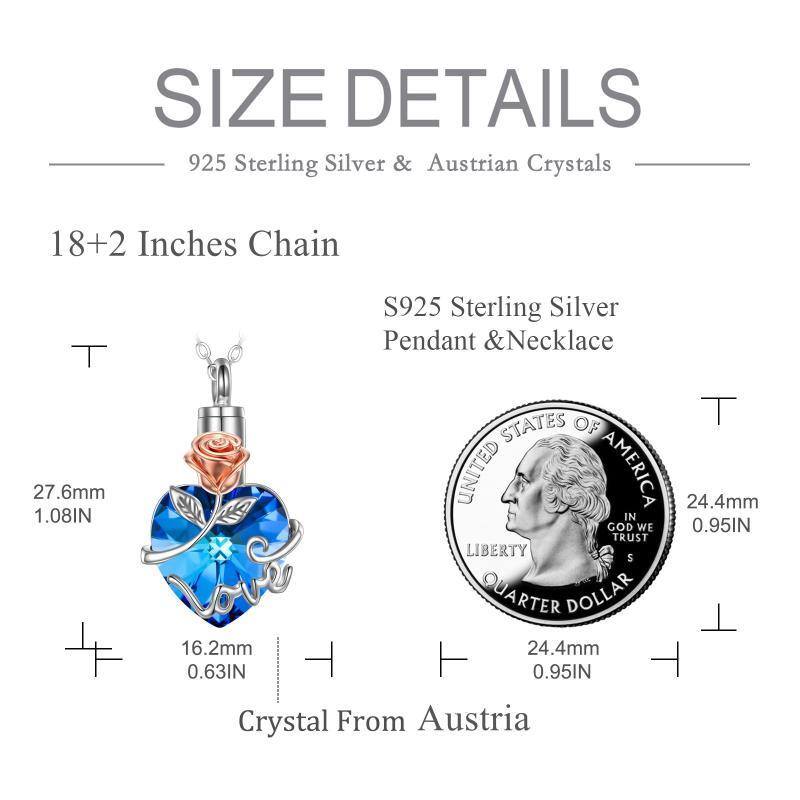 Colar de prata esterlina com dois tons de cristal Rose & Heart Urn-7