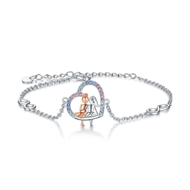 Sterling Silver Two-Tone Sisters & Heart & Infinity Symbol Bracelet Gift For Sisters-1