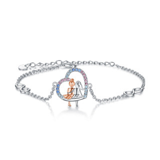 Sterling Silver Two-Tone Sisters & Heart & Infinity Symbol Bracelet Gift For Sisters-5