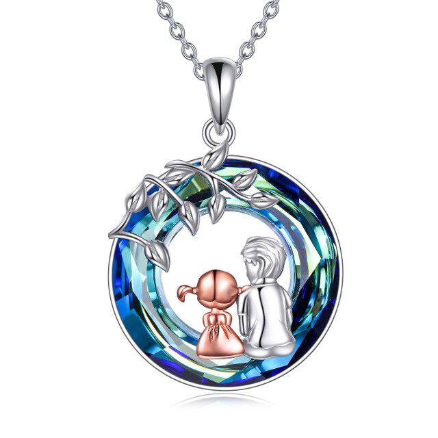 Collana con ciondolo a cuore e sorelle in cristallo bicolore in argento sterling con parola incisa-1