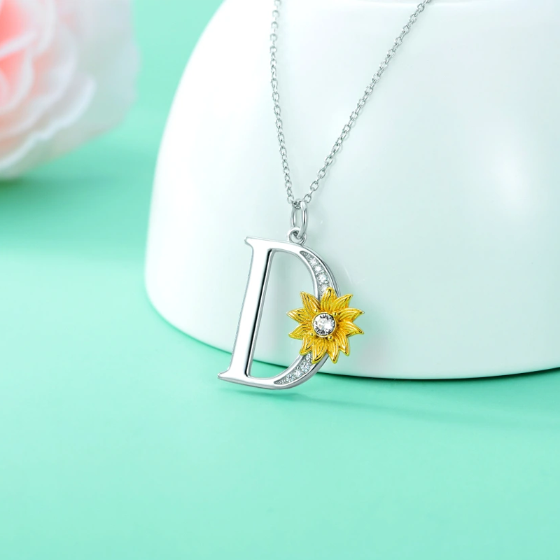 Sterling Zilveren Tweekleurige Kristallen Zonnebloem Hanger Ketting-3