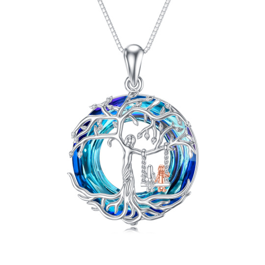 Sterling Silver Two-tone Crystal Tree Of Life Pendant Necklace