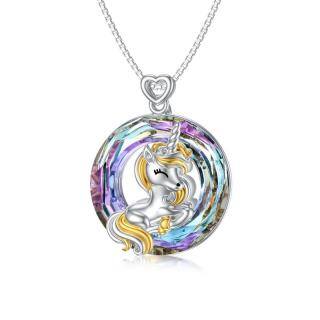 Sterling Silver Two-tone Crystal Unicorn Pendant Necklace-39