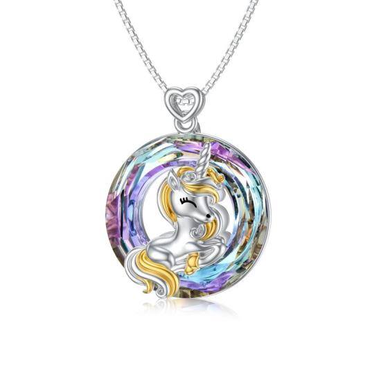 Sterling Silver Two-tone Crystal Unicorn Pendant Necklace