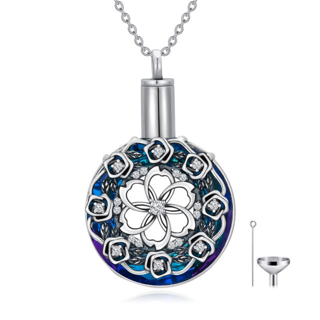 Collana con urna di fiori di campo in cristallo bicolore in argento sterling per ceneri-1