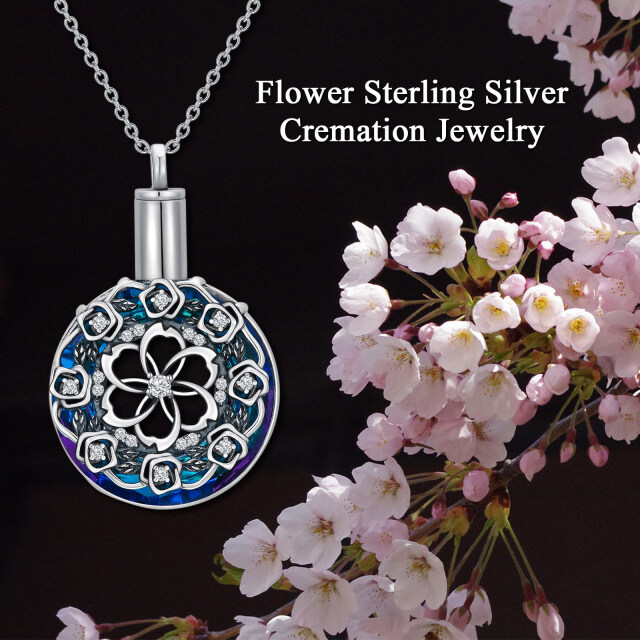 Collana con urna di fiori di campo in cristallo bicolore in argento sterling per ceneri-6