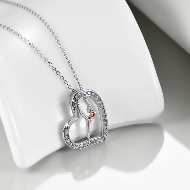 Collana con ciondolo a forma di cuore con zirconi cubici bicolore in argento sterling per ragazze-3