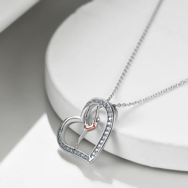 Collana con ciondolo a forma di cuore con zirconi cubici bicolore in argento sterling per ragazze-4