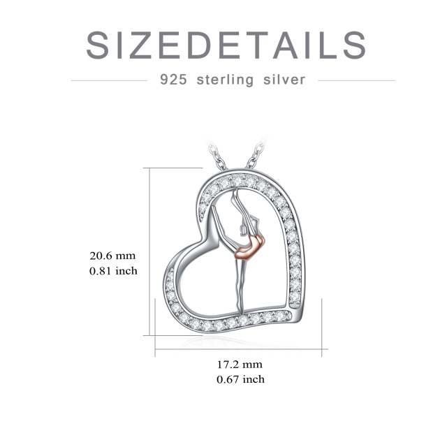 Halskette mit Herzanhänger aus Sterlingsilber mit zweifarbigem Zirkonia und Gymnastiksymbol für Mädchen-5