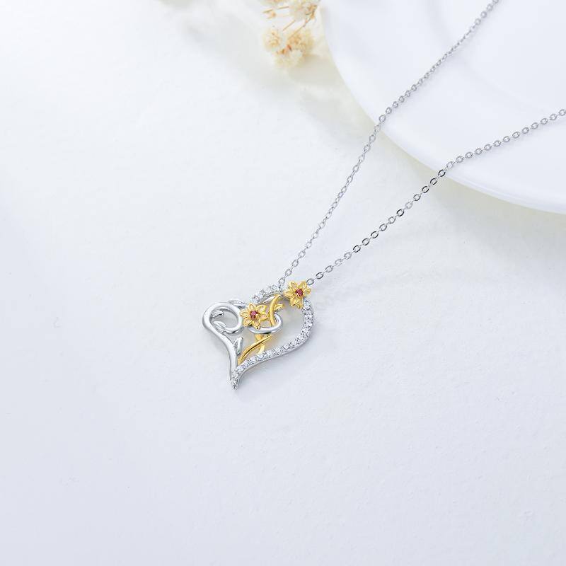 Sterling zilveren tweekleurige Cubic Zirconia narcis & hart hanger ketting-5