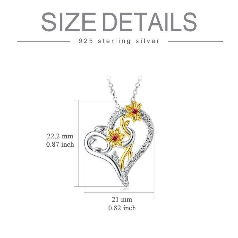 Sterling zilveren tweekleurige Cubic Zirconia narcis & hart hanger ketting-6