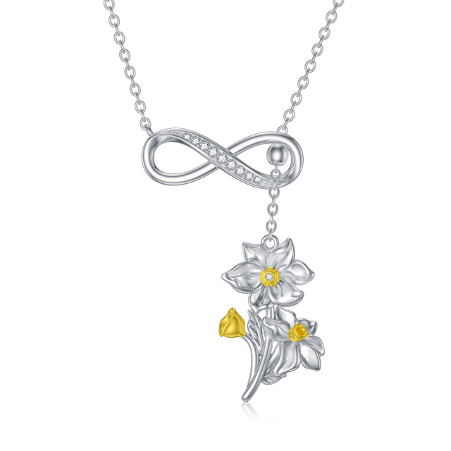 Sterling zilveren tweekleurige zirkonia narcis oneindigheidssymbool verstelbare Y-ketting-1