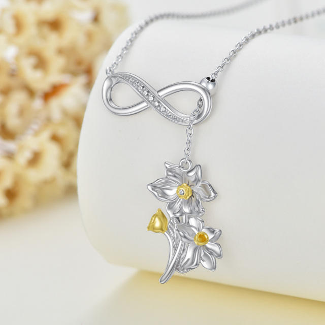 Sterling Silver Two-tone Cubic Zirconia Daffodil & Infinity Symbol Adjustable Y Necklace-3