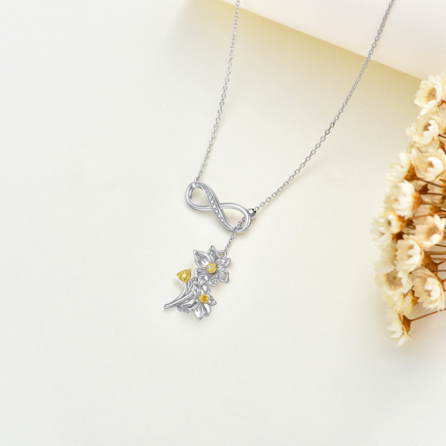 Sterling Silver Two-tone Cubic Zirconia Daffodil & Infinity Symbol Adjustable Y Necklace-4