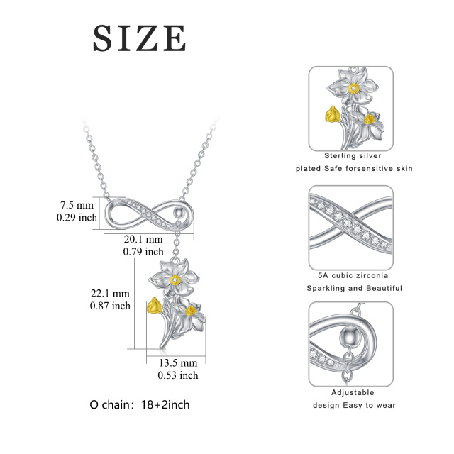 Sterling Silver Two-tone Cubic Zirconia Daffodil & Infinity Symbol Adjustable Y Necklace-5