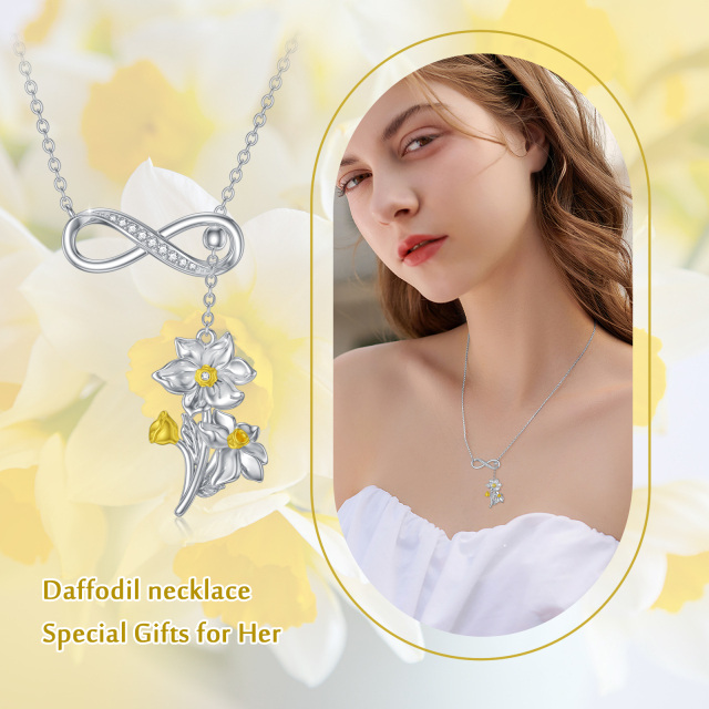 Sterling Silver Two-tone Cubic Zirconia Daffodil & Infinity Symbol Adjustable Y Necklace-6