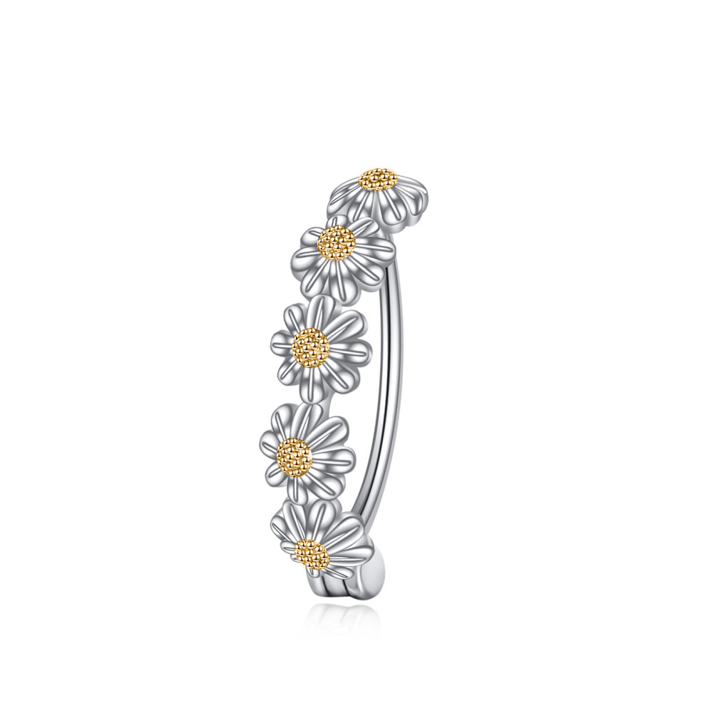 Zweifarbiger Bauchnabelring aus Sterlingsilber mit Gänseblümchen-Motiv-1