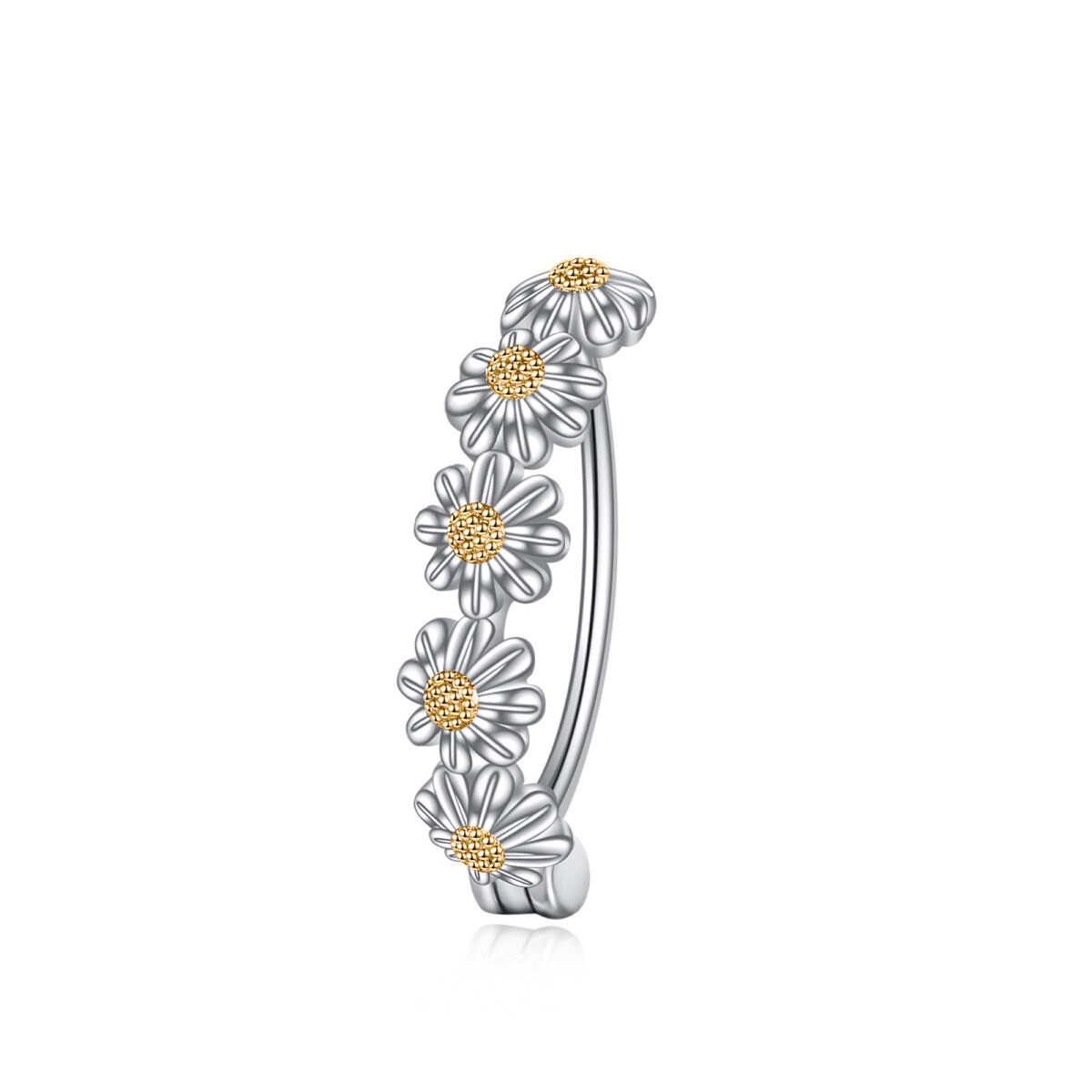 Sterling Silver Two-tone Daisy Belly Button Ring-1