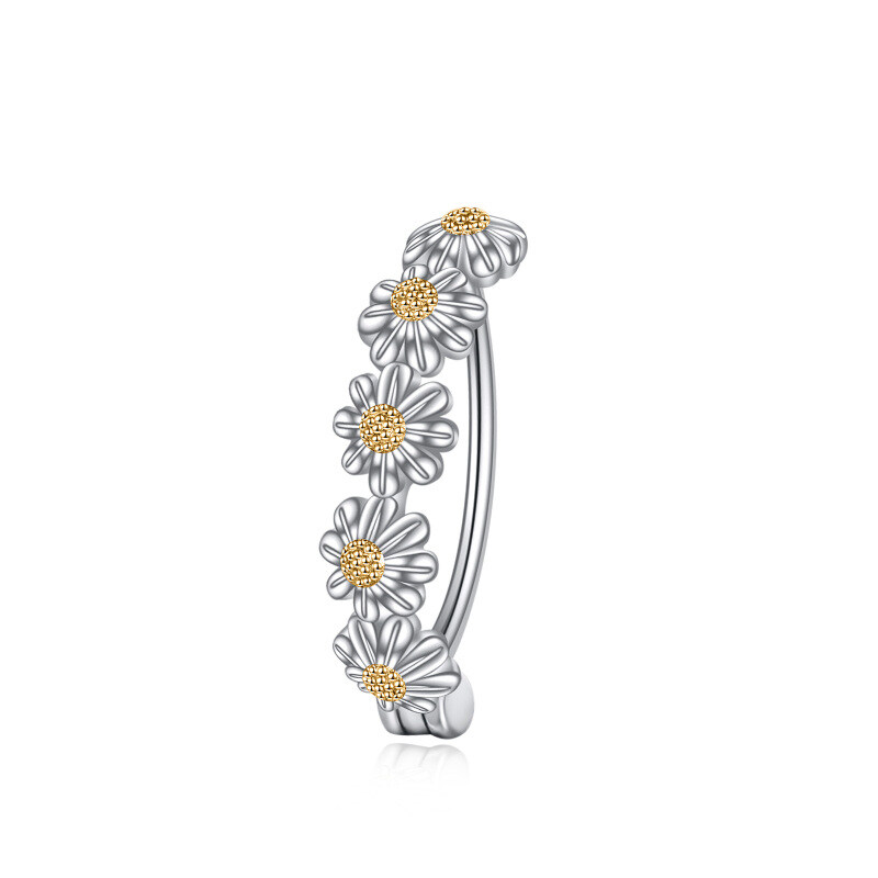 Sterling Silver Two-tone Daisy Belly Button Ring-12