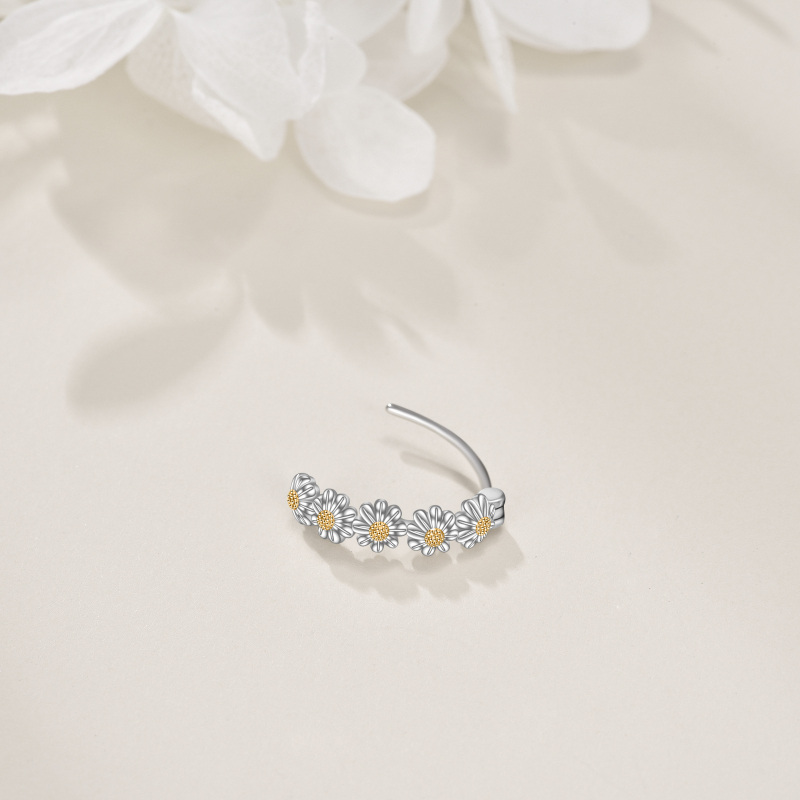 Piercing de umbigo em prata esterlina com margarida e dois tons-3