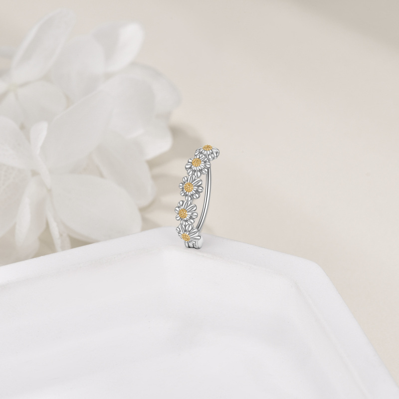 Piercing de umbigo em prata esterlina com margarida e dois tons-4