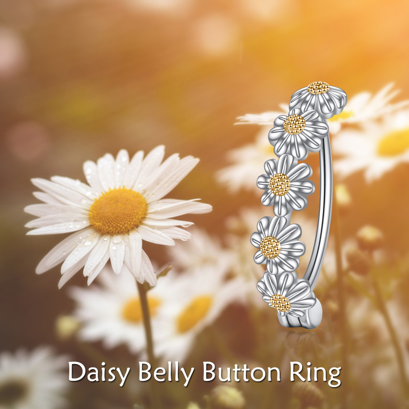 Piercing de umbigo em prata esterlina com margarida e dois tons-6