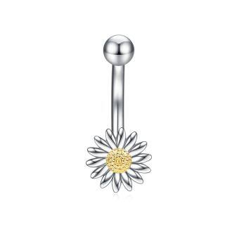 Sterling Silver Two-tone Daisy Belly Button Ring-47