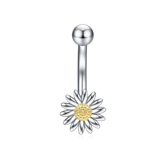 Sterling Silver Two-tone Daisy Belly Button Ring