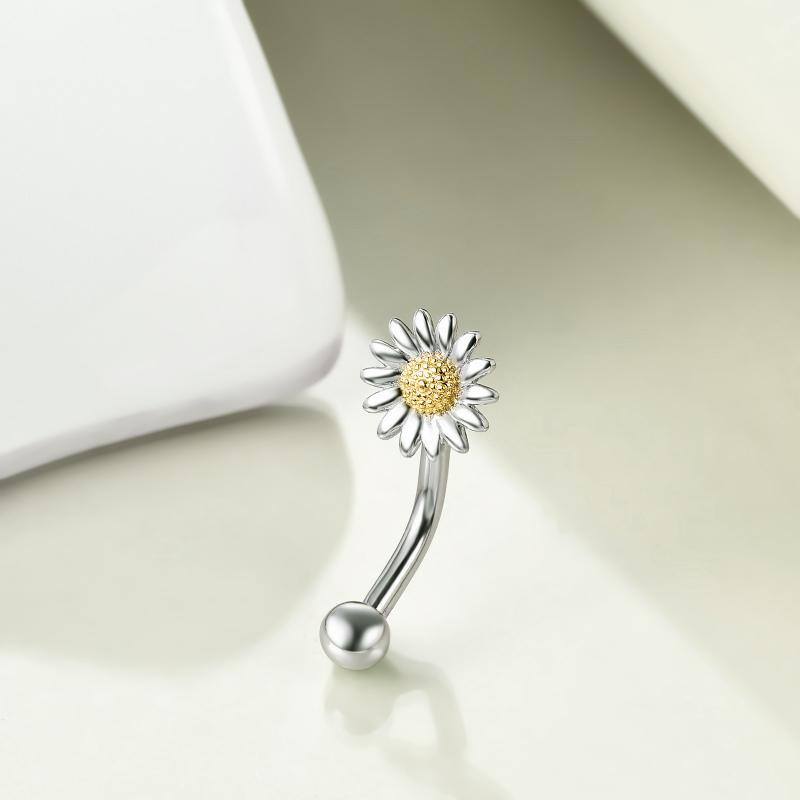 Sterling Silver Two-tone Daisy Belly Button Ring-4