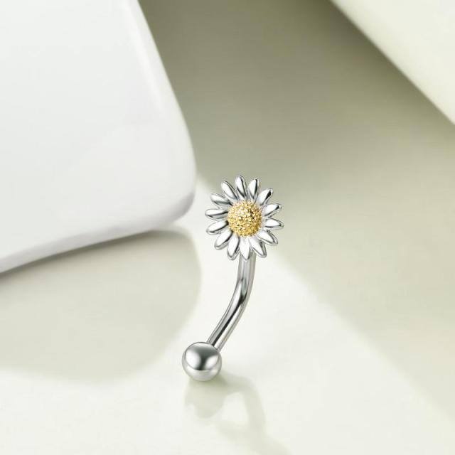 Sterling zilveren tweekleurige Daisy navelring-4