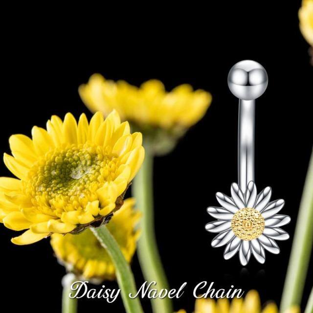 Sterling Silver Two-tone Daisy Belly Button Ring-6