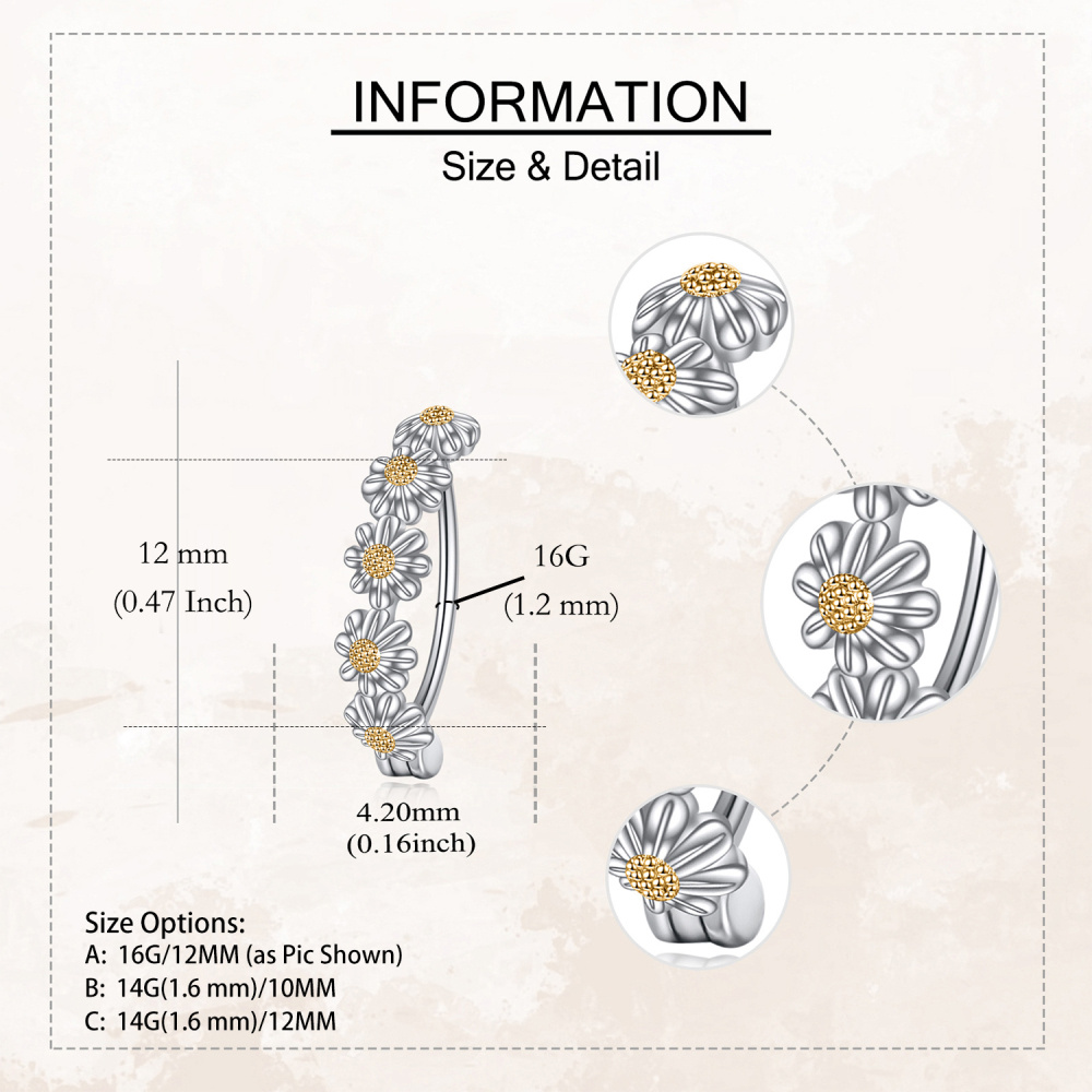 Zweifarbiger Bauchnabelring aus Sterlingsilber mit Gänseblümchen-Motiv-5