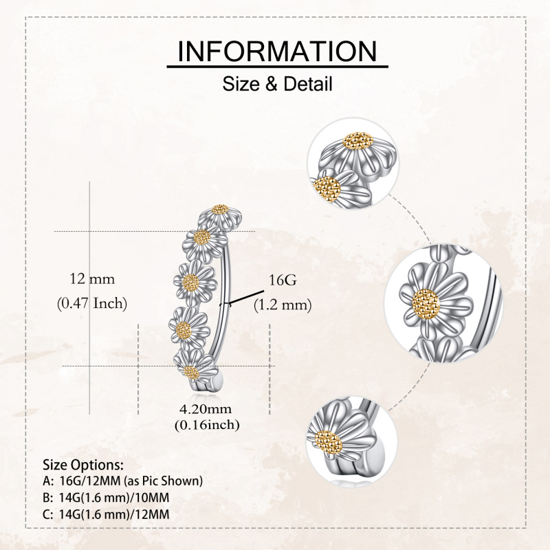 Piercing de umbigo em prata esterlina com margarida e dois tons-5