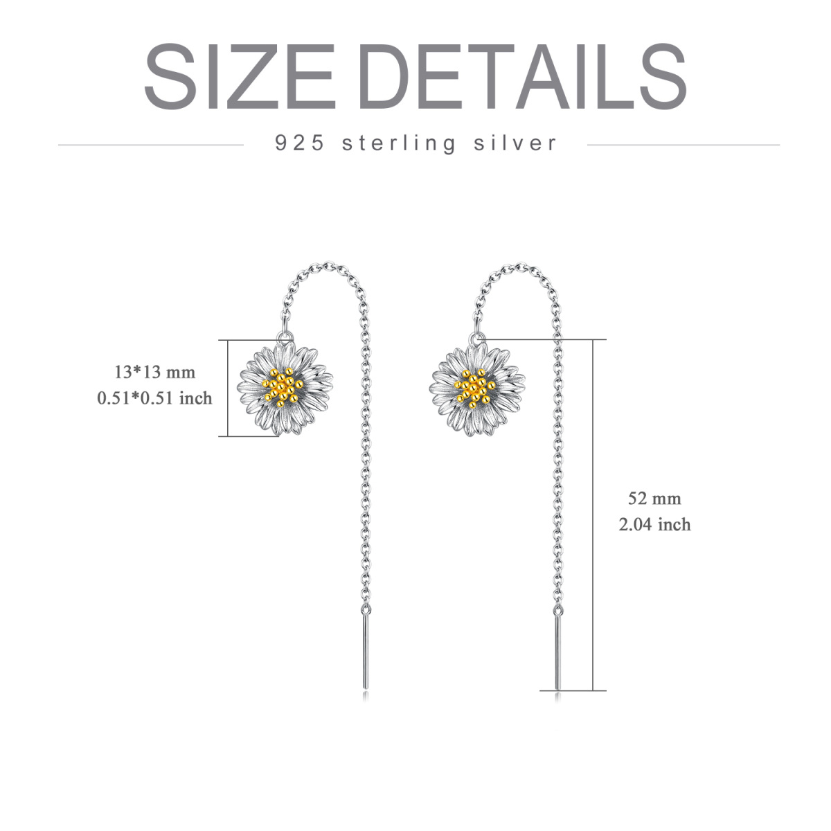 Sterling Silver Two-tone Daisy Drop Earrings-6