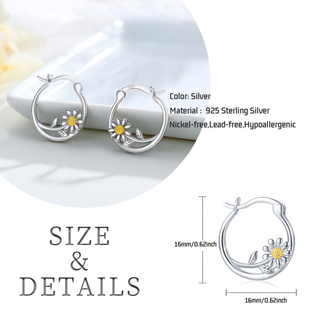 Sterling Silver Two-tone Daisy Hoop Earrings-6