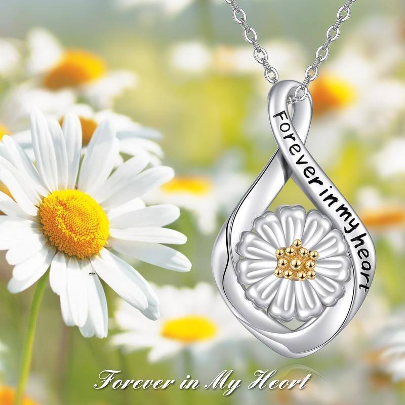 Sterling Silver Two-tone Daisy & Infinity Symbol Urn Necklace for Ashes with Engraved Word-5