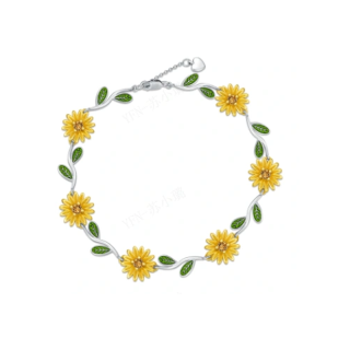 Sterling Silver Two-tone Daisy Pendant Bracelet-2