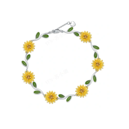 Bracelet pendentif marguerite bicolore en argent sterling