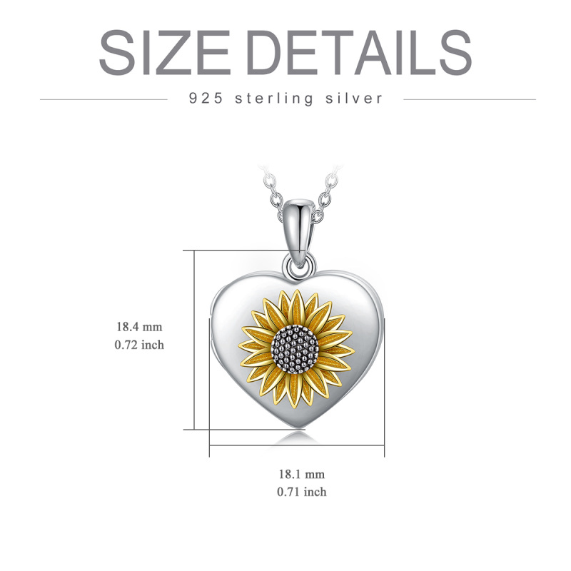 Sterling Silver Two-tone Daisy Personalized Photo Locket Necklace-3