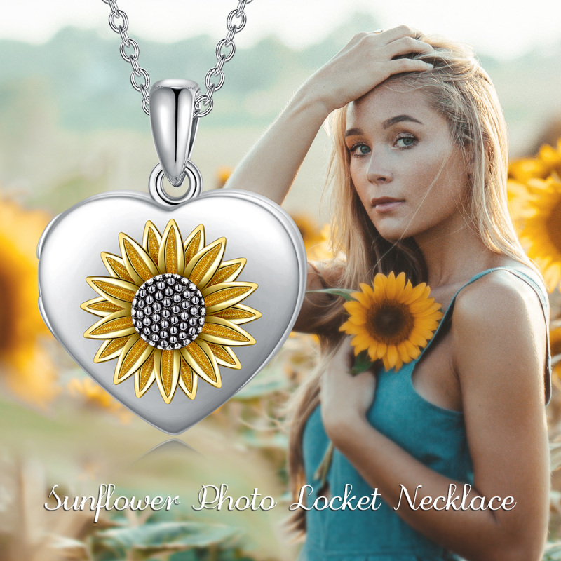 Sterling Silver Two-tone Daisy Personalized Photo Locket Necklace-4
