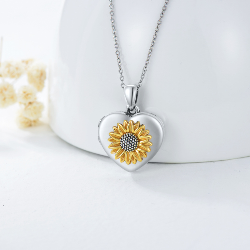 Sterling Silver Two-tone Daisy Personalized Photo Locket Necklace-5