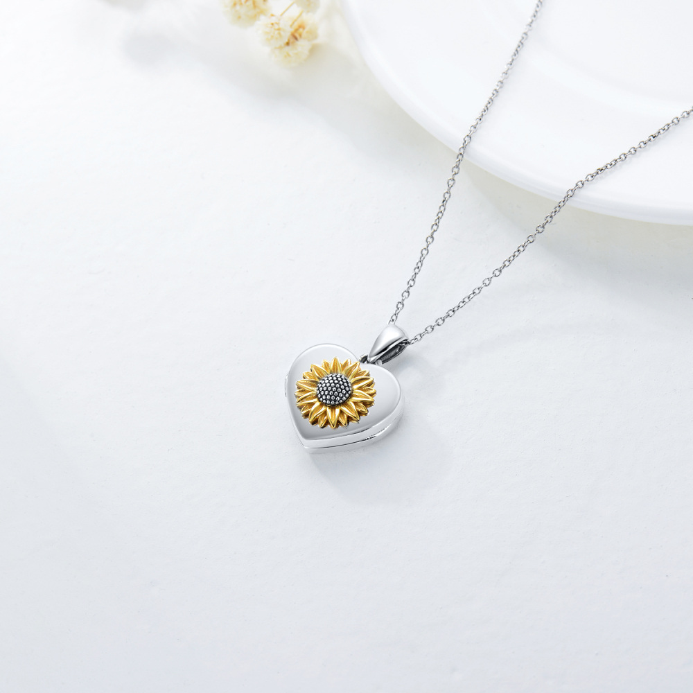 Sterling Silver Two-tone Daisy Personalized Photo Locket Necklace-6