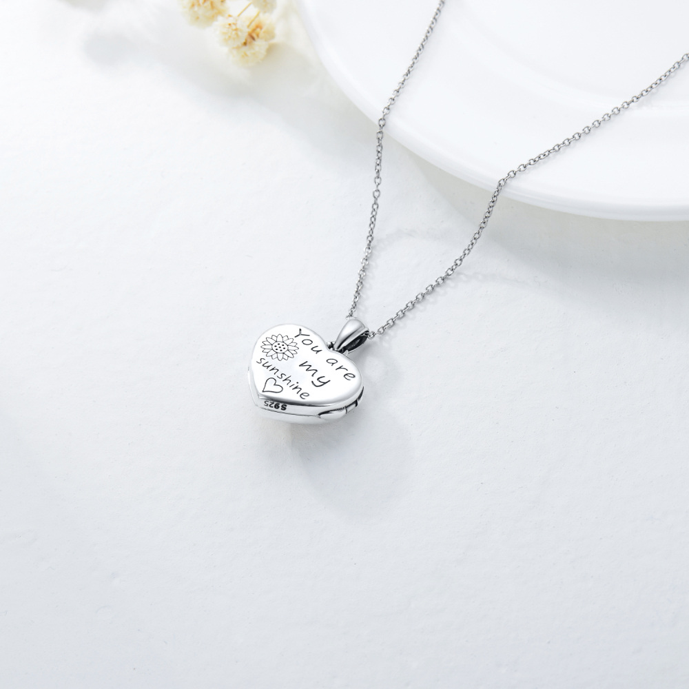 Sterling Silver Two-tone Daisy Personalized Photo Locket Necklace-7